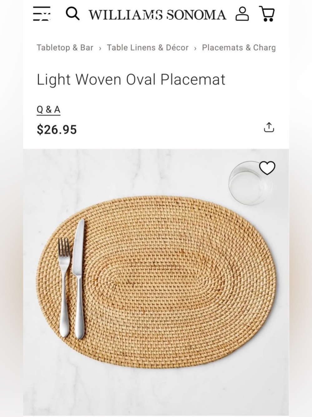 Set of 11 Williams Sonoma Light Woven Oval Placemat in Natural